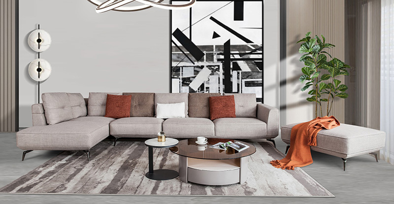 Combinaison de canapé en plumes d'angle de grande taille en tissu de salon moderne et simple 621006