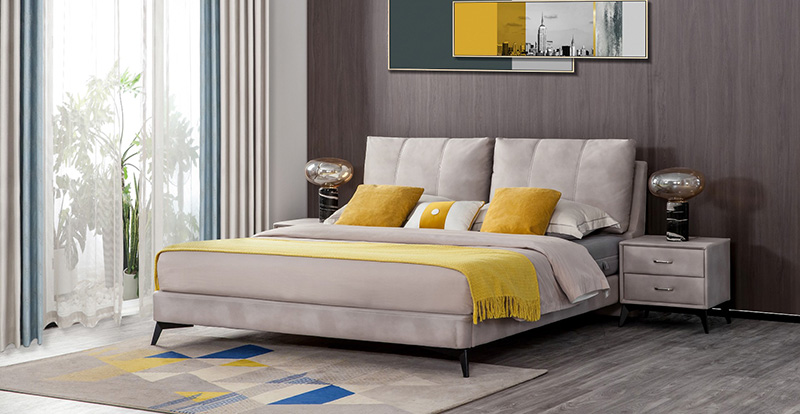 Chambre minimaliste moderne imperméable, résistant à l'huile et à la technologie anti-encrassement lit en tissu lit double A21002